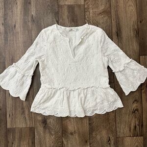 Vineyard Vines Island Eyelet Tiered Top 3/4 Sleeves Blouse Size XXS White